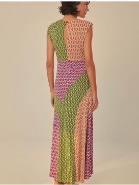 FARM Rio Sleeveless Maxi Dress in Green, Pink & Orange Geometric Print
